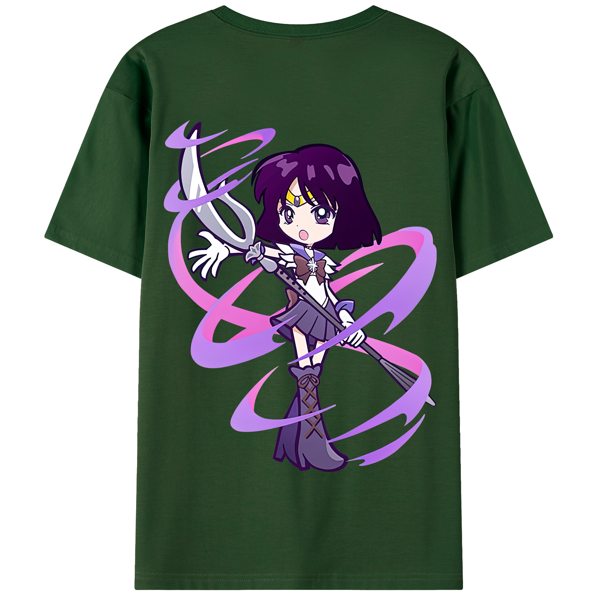 （画像用） 美少女戦士セーラームーン 土萠ほたる Sailor Moon Tomoe Hotaru （セーラーサターン；Sailor Saturn） 綿100％半袖Tシャツ（背面プリント）